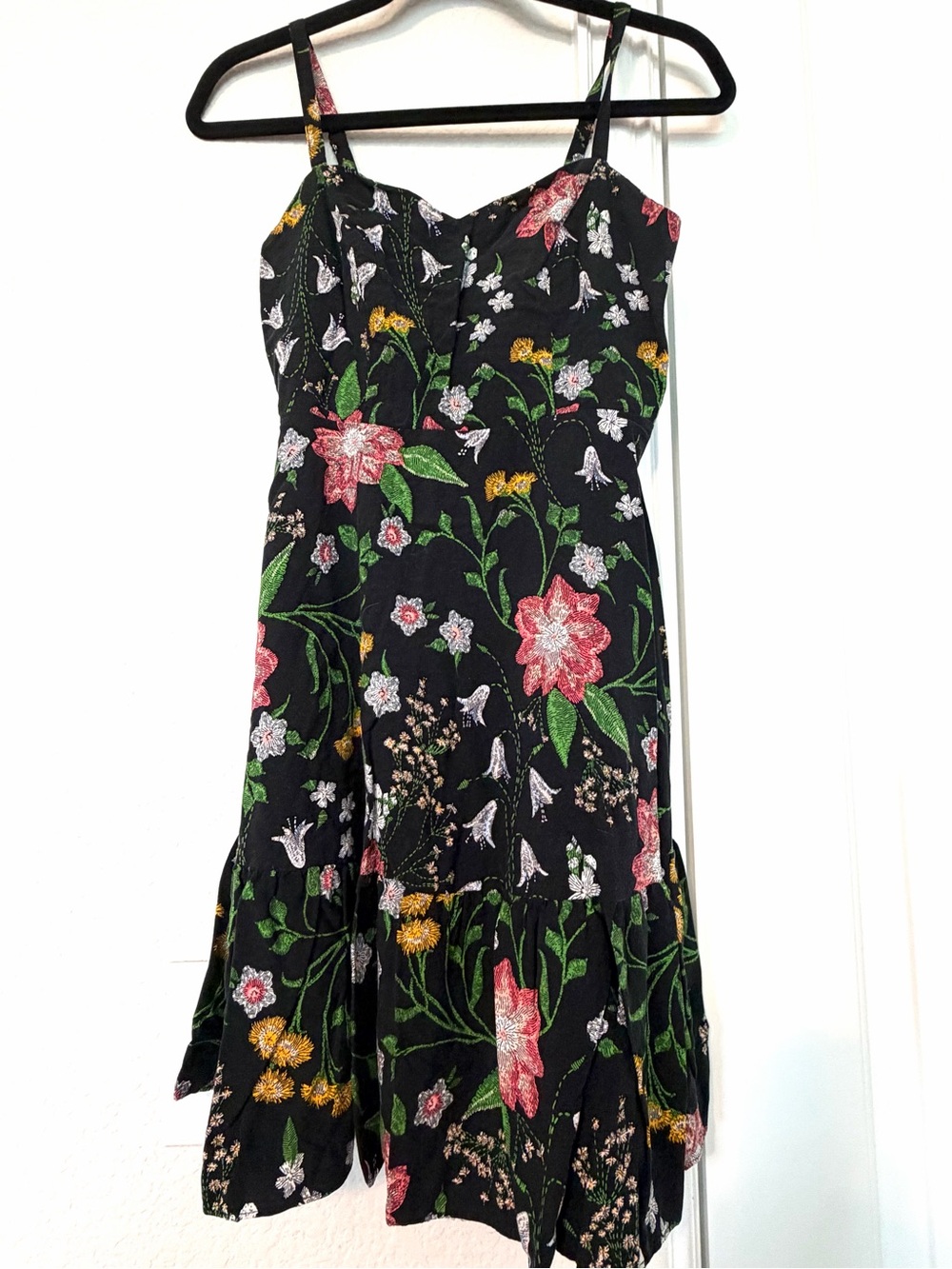 Old Navy Black Floral Sundress with Pink, Green & Yellow Embroidery - Picture 4 of 12